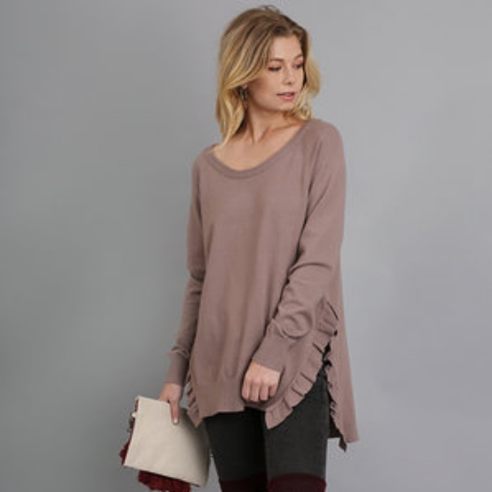 NWT Toffe/Mocha Umgee Ruffled Sweater